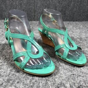 Sofft Sandals Womens Size 7 M Green Patent Leather Wedge Slingback Comfort Shoes